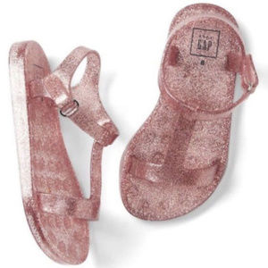 Baby Gap NWT Rose Gold Glitter T-strap Rubber Sandals Toddler 6
